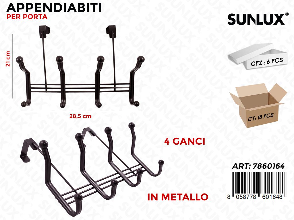 Appendiabiti per Porta 4GANCI 28.5*21CM