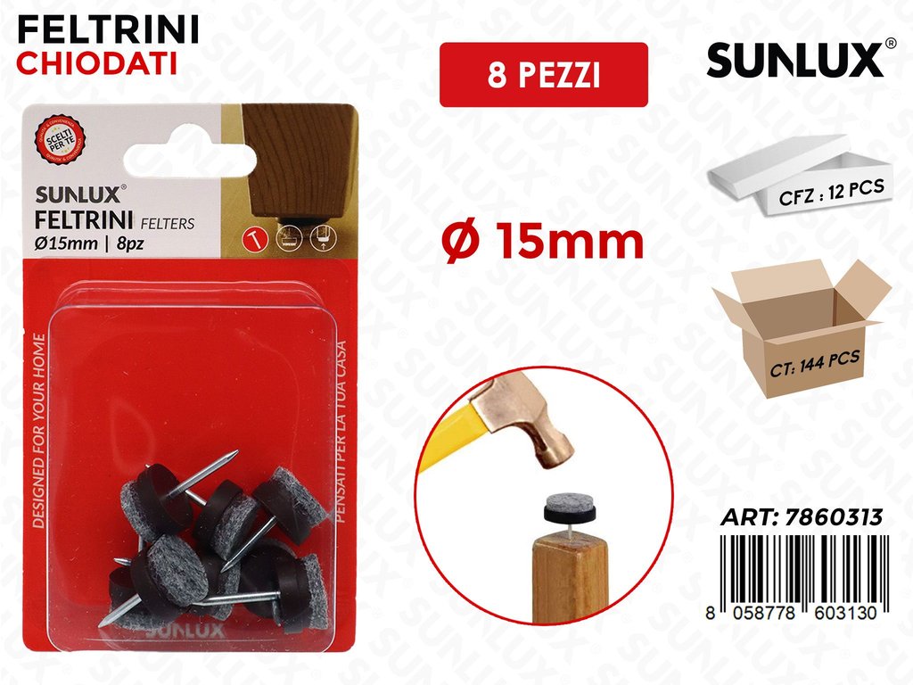 Sunlux Feltrini Chiodati Tondi 8PCS D.15MM
