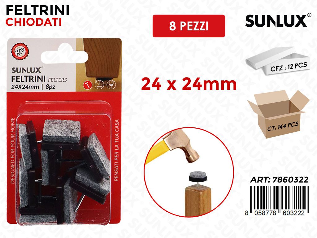 Sunlux Feltrini Chiodati Quad. 8PCS 24*24MM