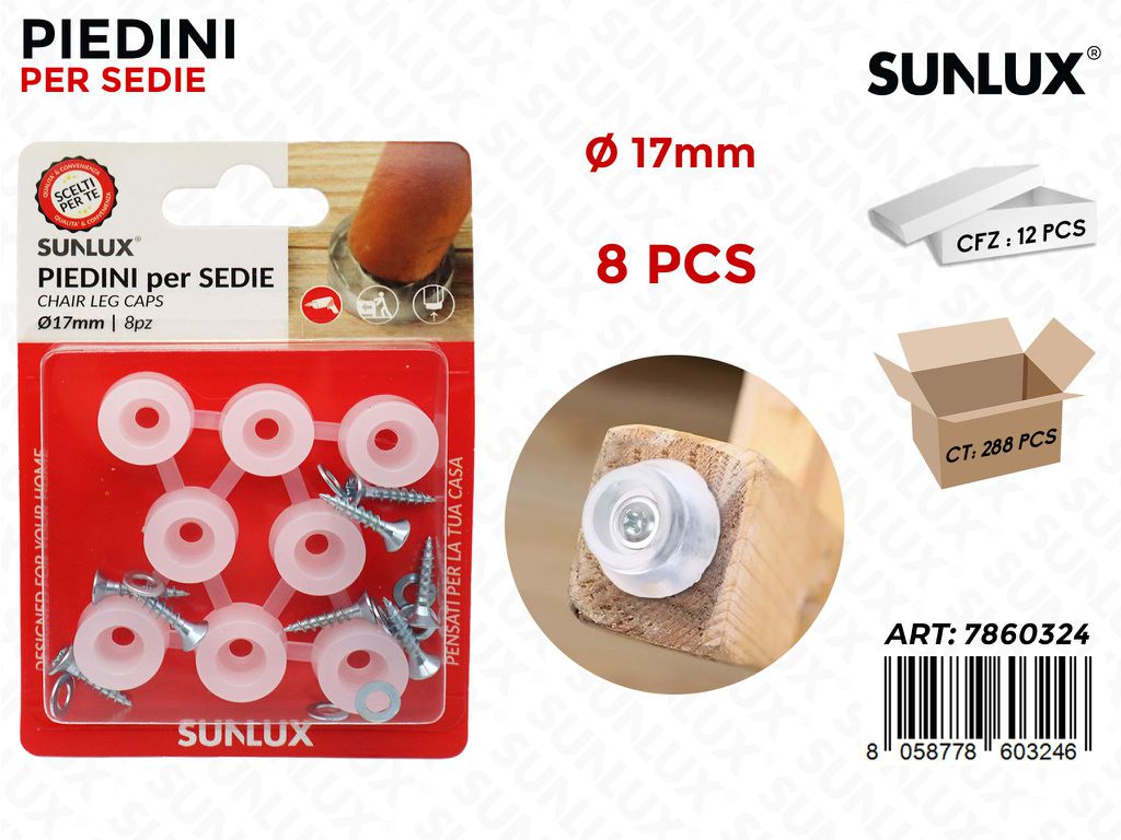 Sunlux Piedini per Sedie 8PCS D.17MM