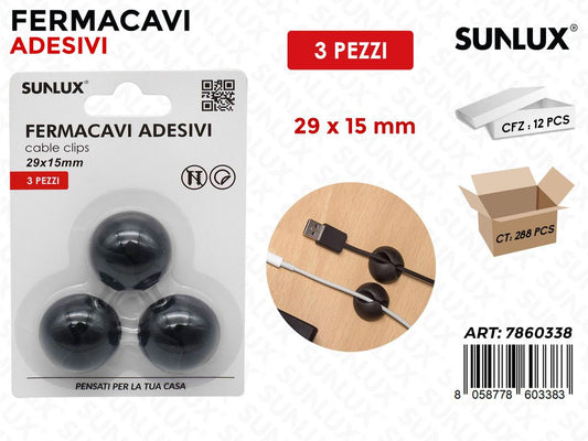 Sunlux Fermacavi Adv Nero 3PCS 29*15MM