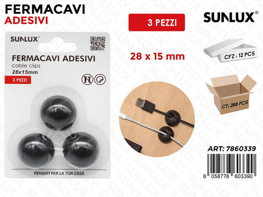 Sunlux Fermacavi Adv Nero 3PCS 28*15MM
