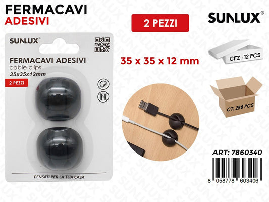 Sunlux Fermacavi Adv Nero 2PCS 35*35*12MM