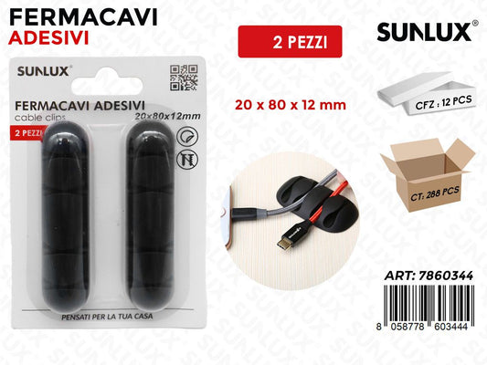 Sunlux Fermacavi Adv Nero 2PCS 20*80*12MM
