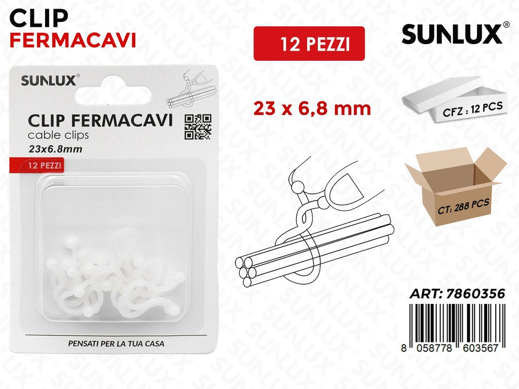 Sunlux Clip Fermacavi 12PCS 23*6.8MM