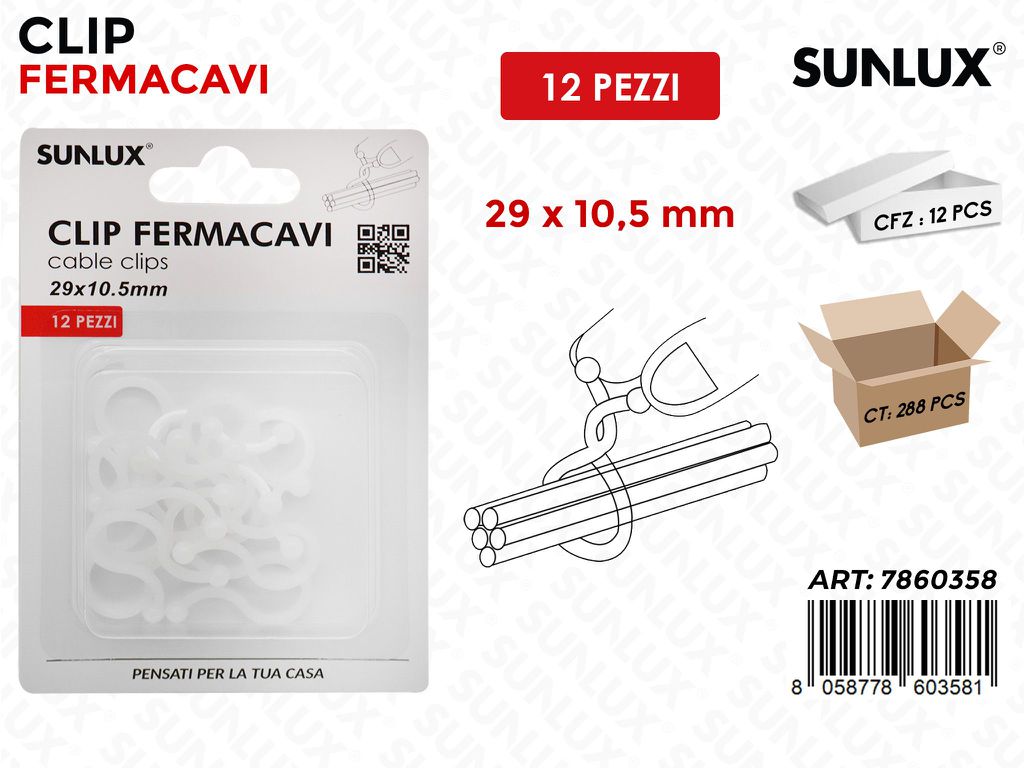 Sunlux Clip Fermacavi 12PCS 29*10.5MM