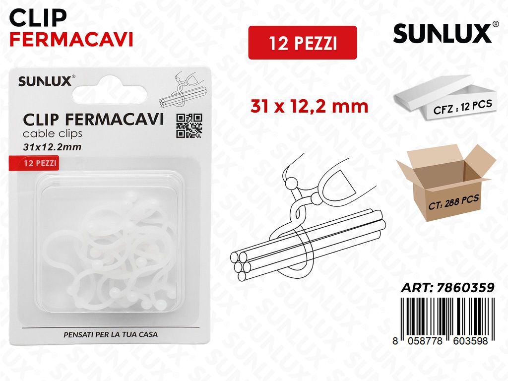 Sunlux Clip Fermacavi 12PCS 31*12.2MM