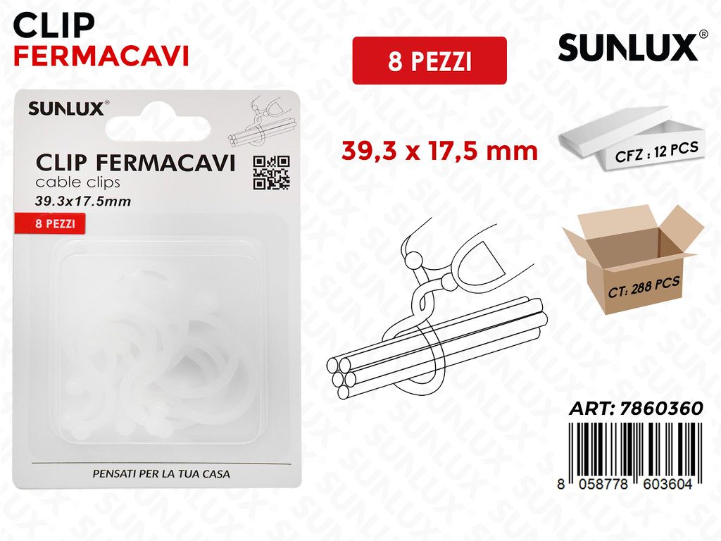 Sunlux Clip Fermacavi 8PCS 39.3*17.5MM