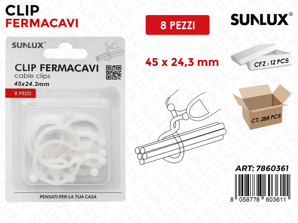 Sunlux Clip Fermacavi 8PCS 45*24.3MM