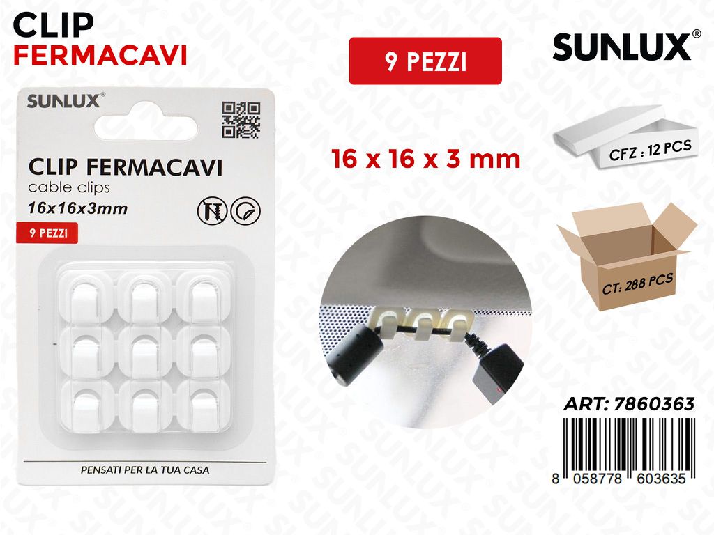 Sunlux Clip Fermacavi 9PCS 16*16*3MM