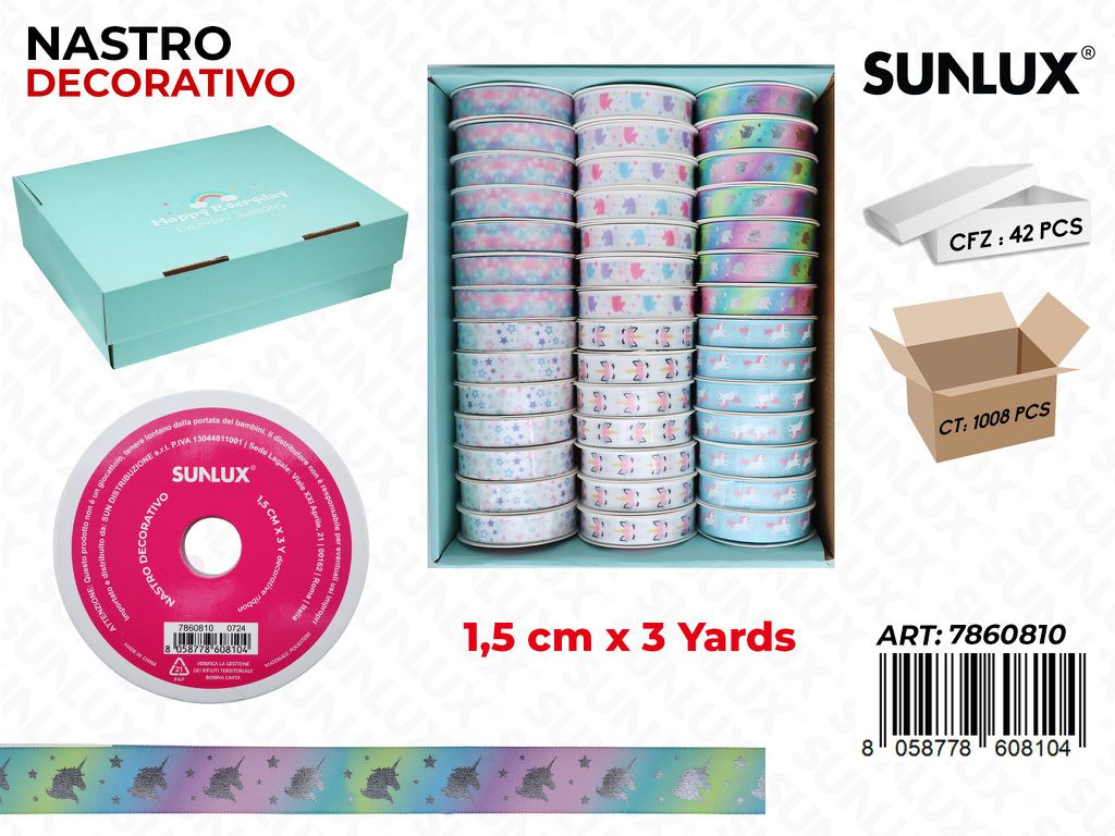 Sunlux Nastro Dec. Unicorno Ass. 1.5CM*3Y