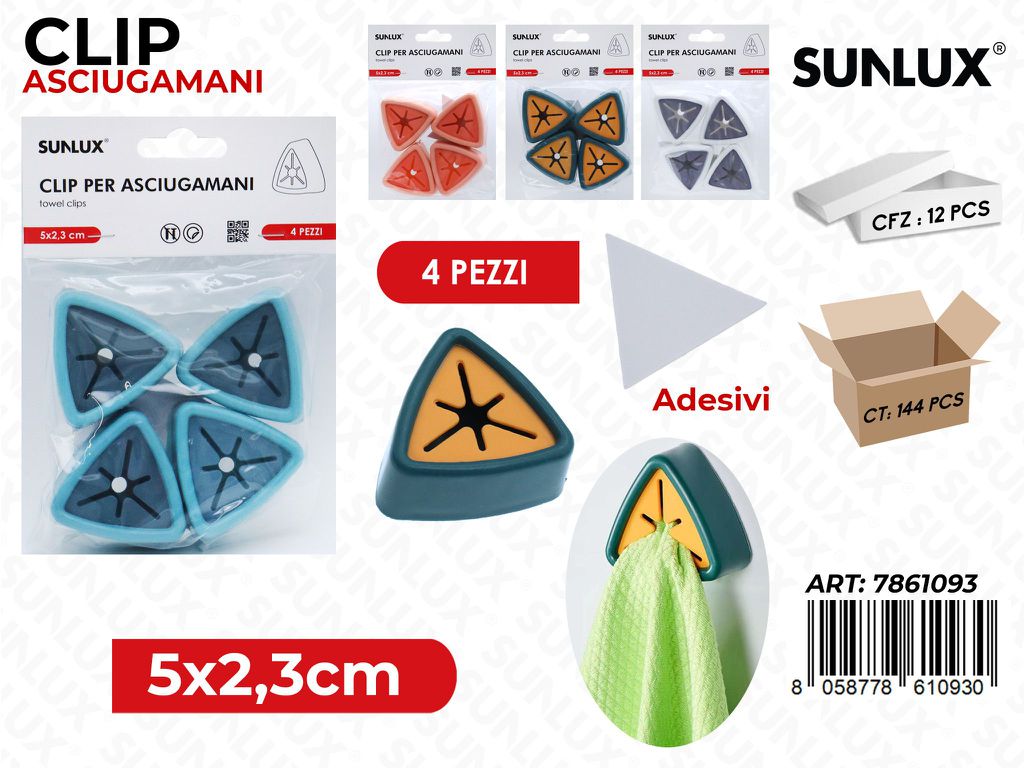 Sunlux Clip Asciugamani Adv 4PCS 5*2.3CM Ass