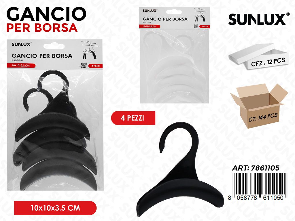 Sunlux Ganci per Borsa 4PCS 10*10*3.5CM Ass.
