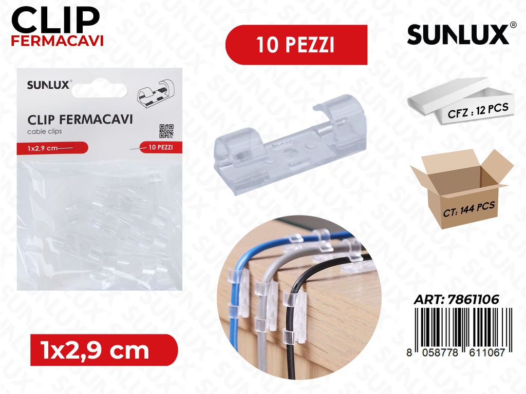Sunlux Clip Fermacavi 10PCS 1*2.9CM