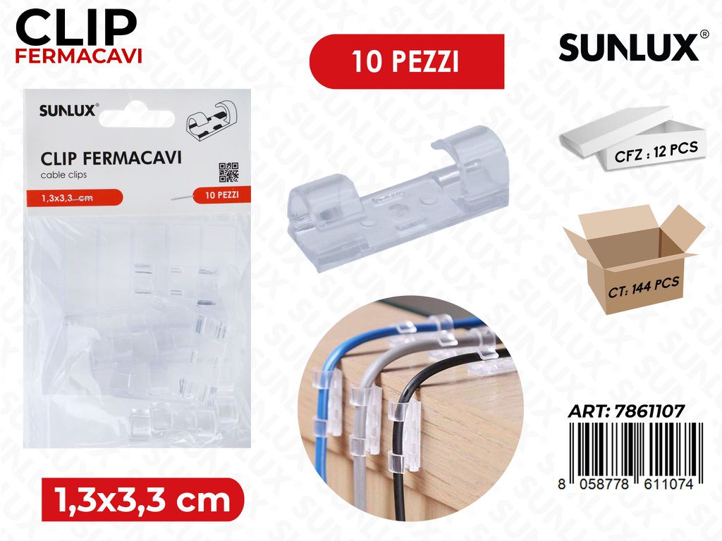 Sunlux Clip Fermacavi 10PCS 1.3*3.3CM