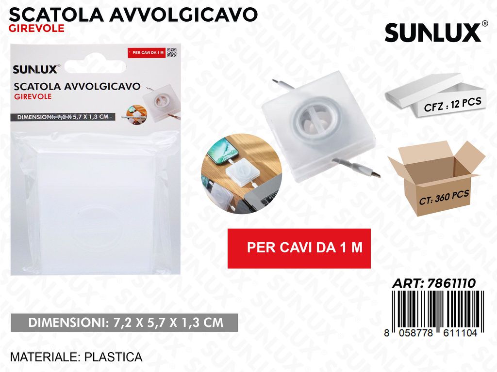 Sunlux Scatola Avvolgicavo 1MT Gir. 7.2*5.7*1.3CM