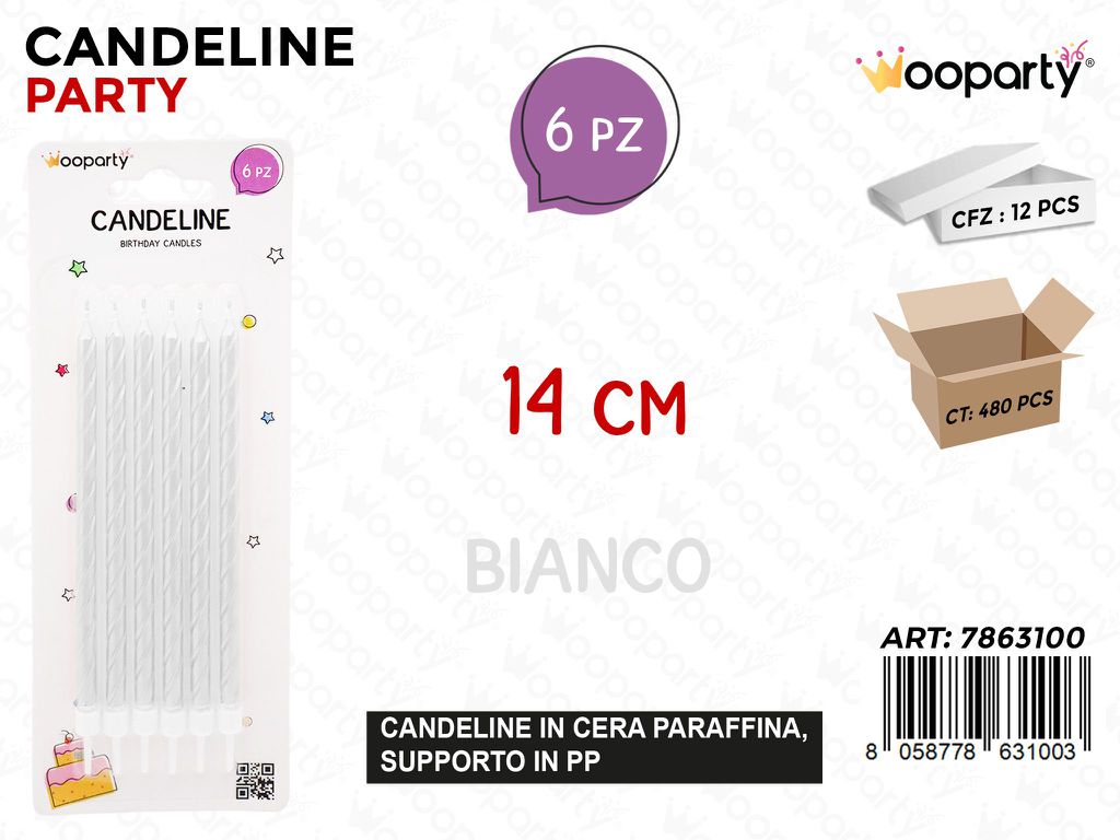 CANDELINE STELO BIANCO PERL. 6PCS 14CM