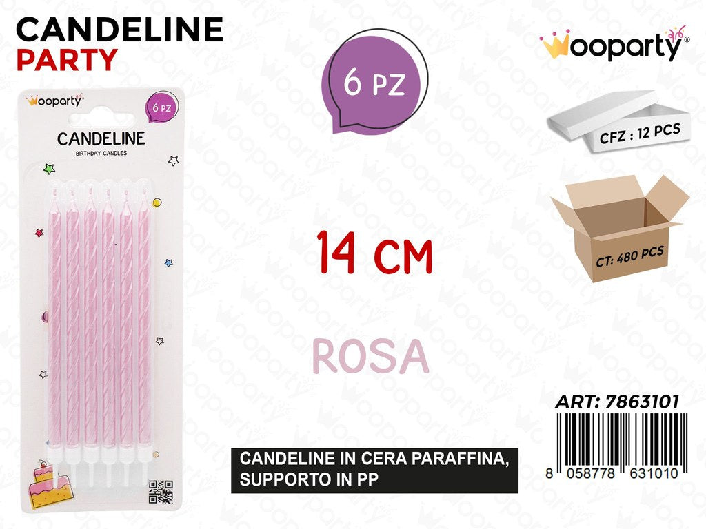 CANDELINE STELO ROSA PERL. 6PCS 14CM