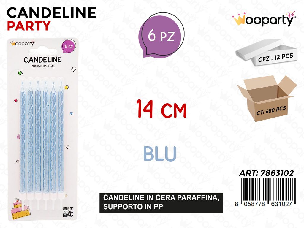 CANDELINE STELO AZZ. PERL.6PCS 14CM