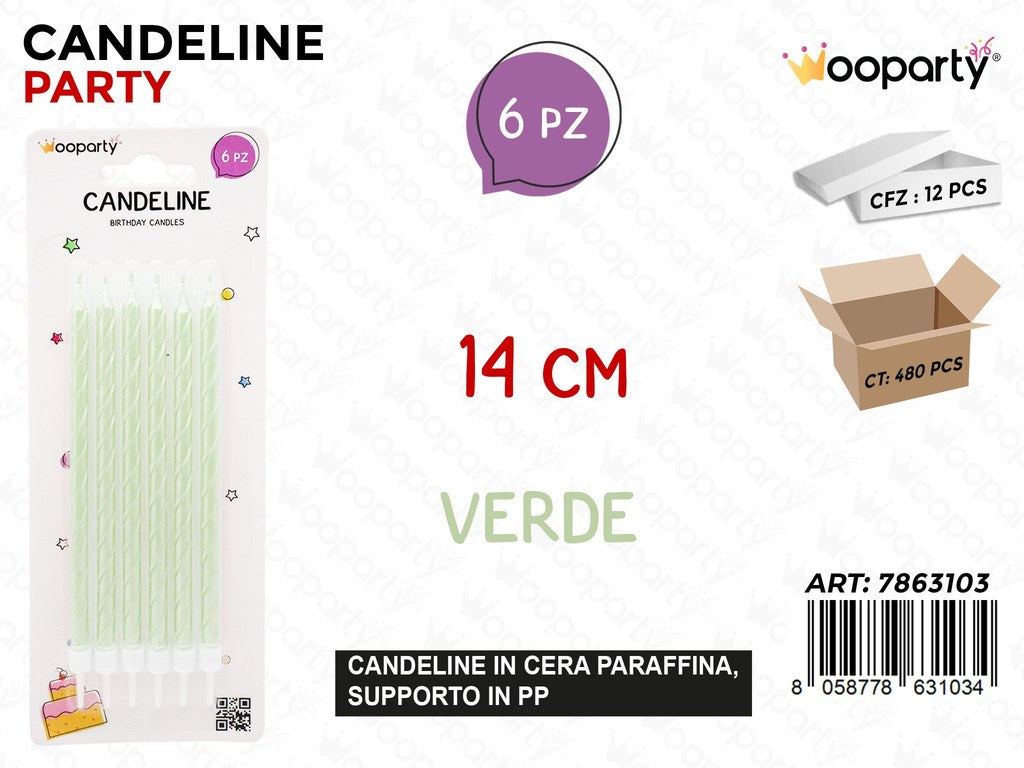 CANDELINE STELO VERDE PERL. 6PCS 14CM