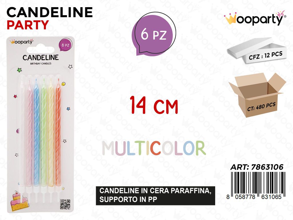 CANDELINE STELO MULTICOLOR 6PCS 14CM