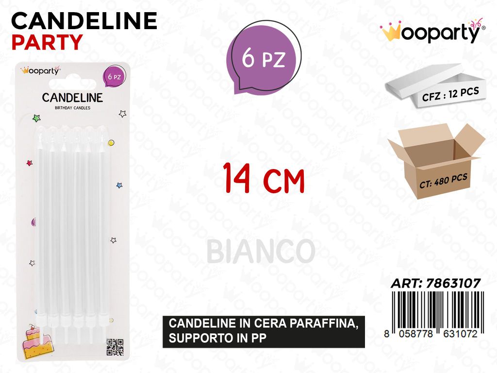 CANDELINE STELO BIANCO PERL. 6PCS 14CM