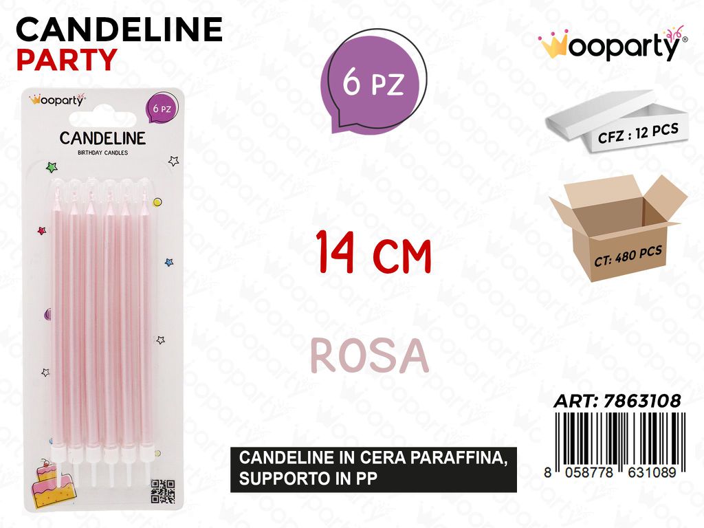 CANDELINE STELO ROSA PERL. 6PCS 14CM