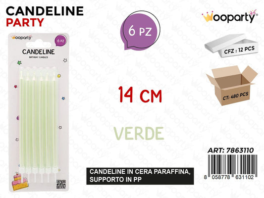CANDELINE STELO VERDE PERL. 6PCS 14CM