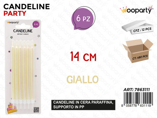 CANDELINE STELO GIALLO PERL. 6PCS 14CM