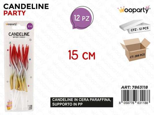 CANDELINE PARTY GRADIENT 12PCS 15CM