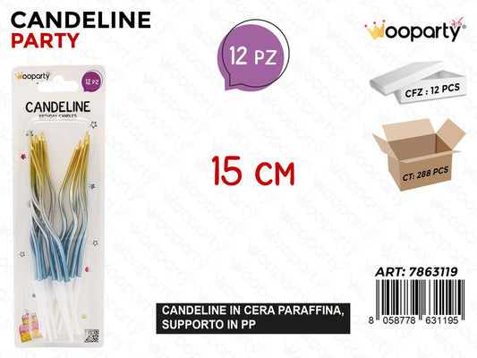 CANDELINE PARTY GRADIENT 12PCS 15CM