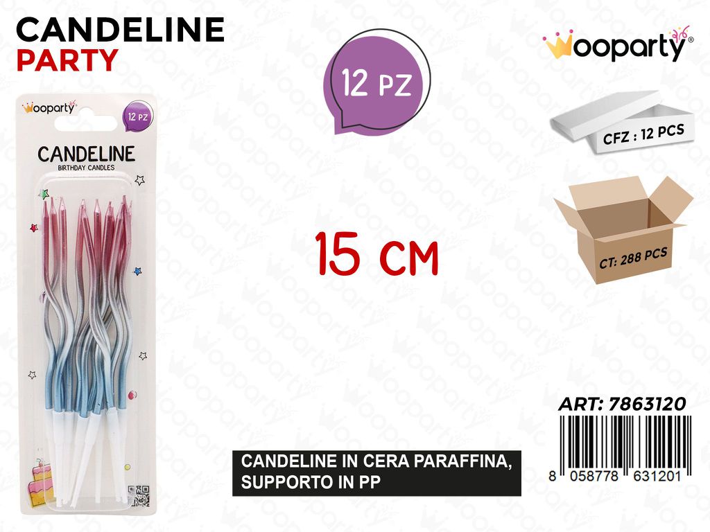 CANDELINE PARTY GRADIENT 12PCS 15CM