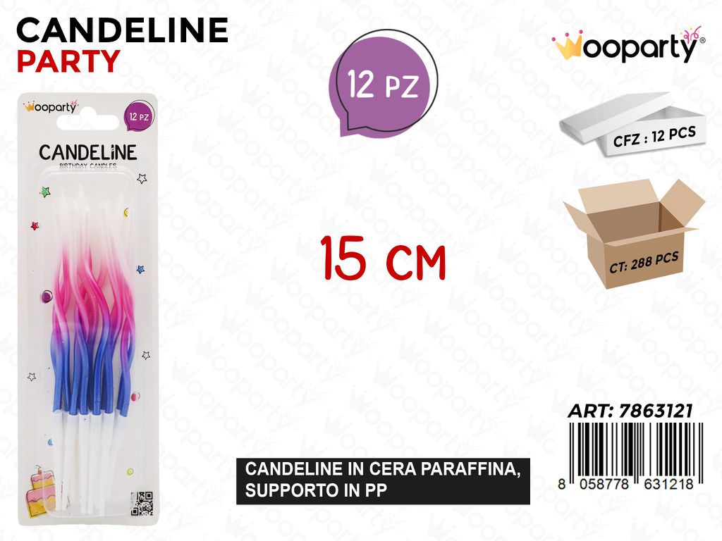 CANDELINE PARTY GRADIENT 12PCS 15CM