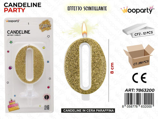 CANDELE ORO SCINTILLANTE 8CM N.0 /PZ DA 12**