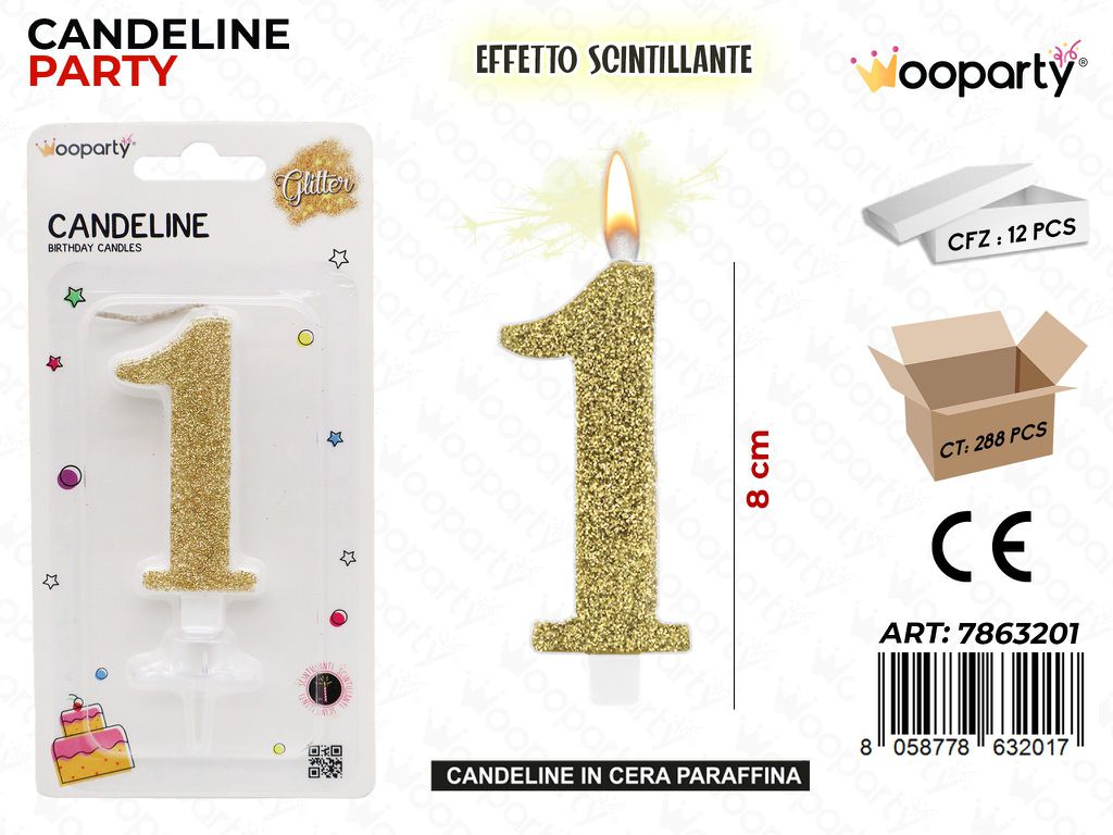 CANDELE ORO SCINTILLANTE 8CM N.1 /PZ DA 12**