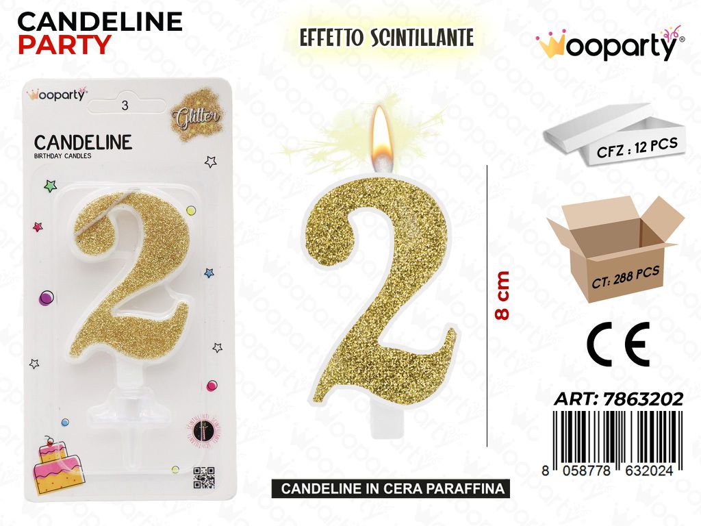 CANDELE ORO SCINTILLANTE 8CM N.2 /PZ DA 12**