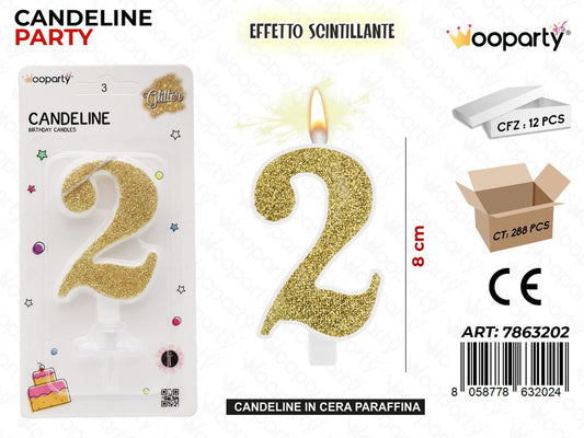 CANDELE ORO SCINTILLANTE 8CM N.2 /PZ DA 12**