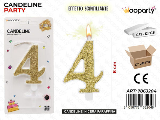 CANDELE ORO SCINTILLANTE 8CM N.4 /PZ DA 12**