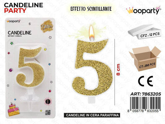 CANDELE ORO SCINTILLANTE 8CM N.5 /PZ DA 12**