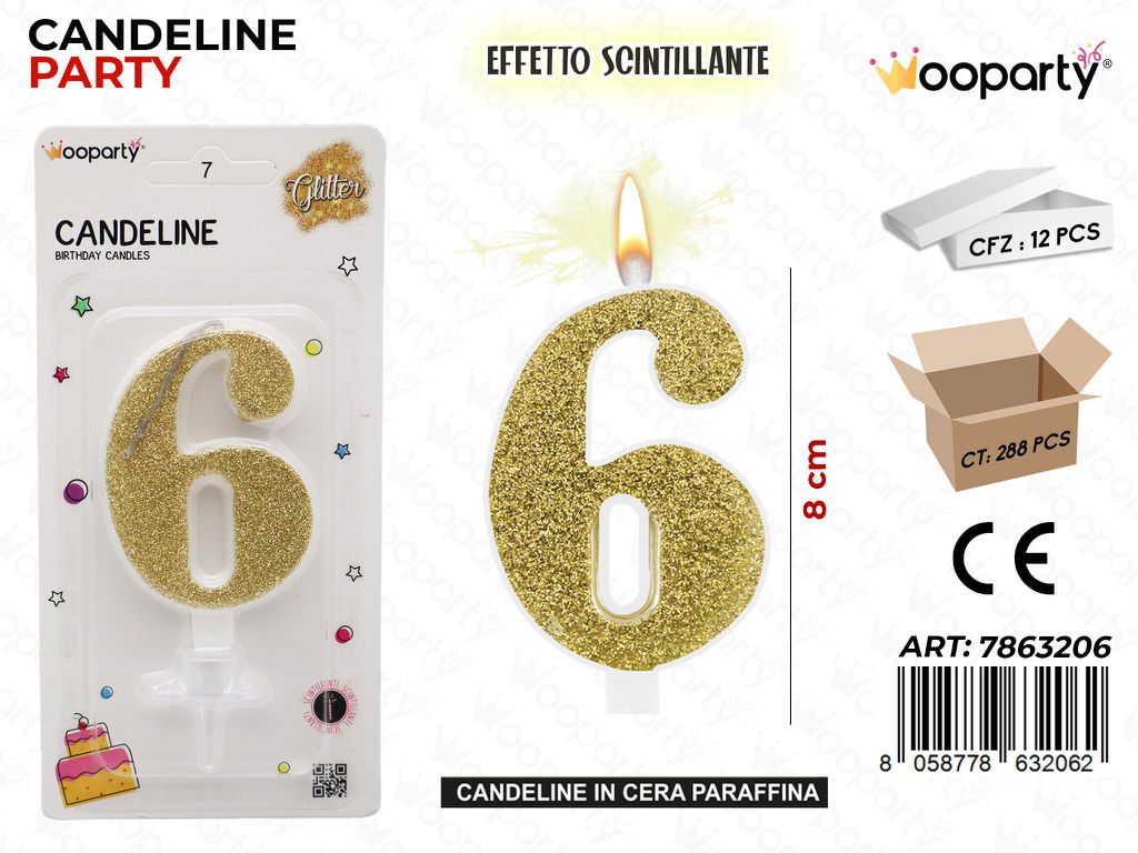 CANDELE ORO SCINTILLANTE 8CM N.6 /PZ DA 12**
