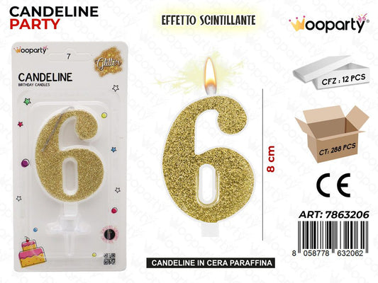 CANDELE ORO SCINTILLANTE 8CM N.6 /PZ DA 12**