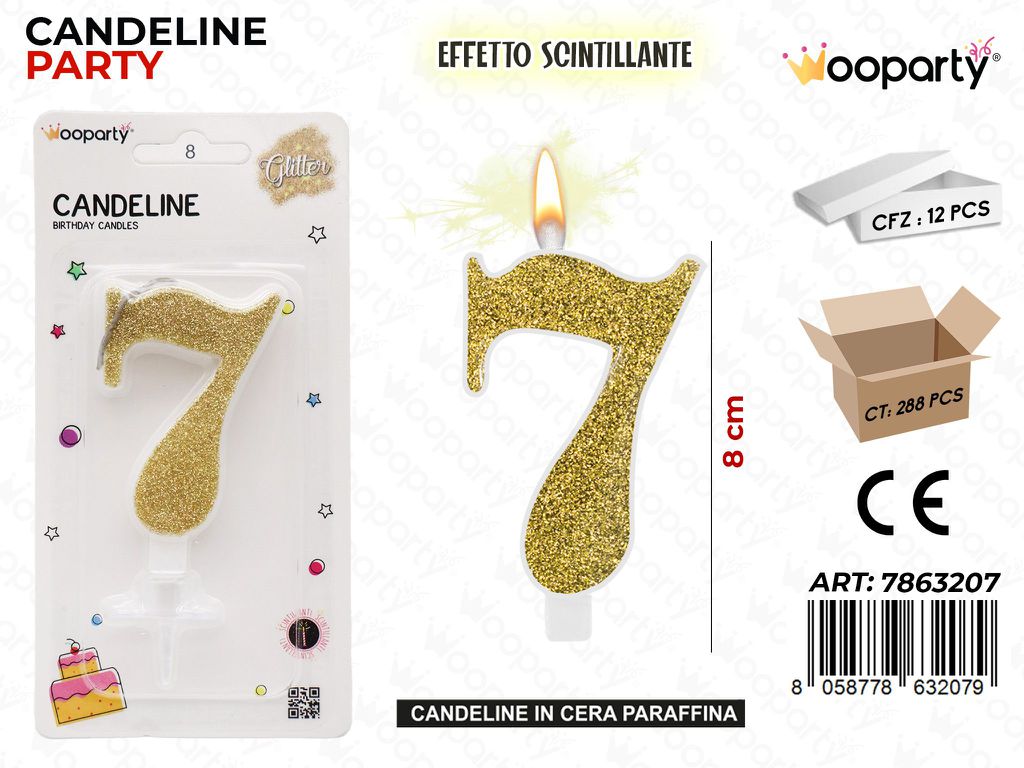 CANDELE ORO SCINTILLANTE 8CM N.7 /PZ DA 12**