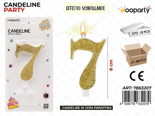 CANDELE ORO SCINTILLANTE 8CM N.7 /PZ DA 12**