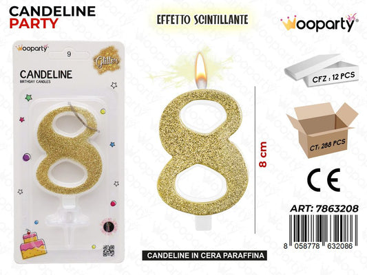CANDELE ORO SCINTILLANTE 8CM N.8 /PZ DA 12**