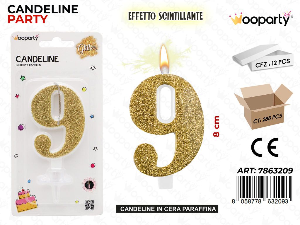 CANDELE ORO SCINTILLANTE 8CM N.9 /PZ DA 12**