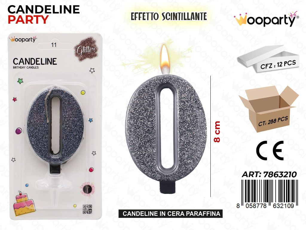 CANDELE NERO SCINTILLANTE 8CM N.0