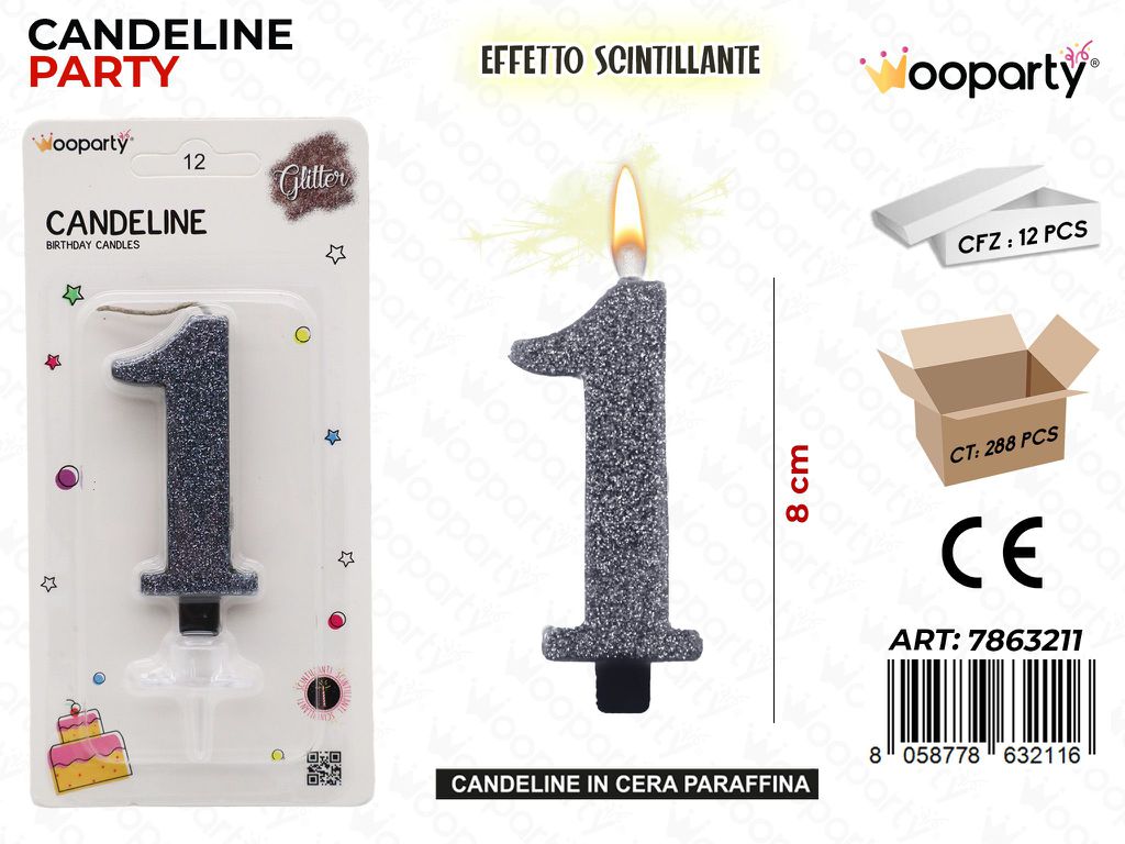 CANDELE NERO SCINTILLANTE 8CM N.1