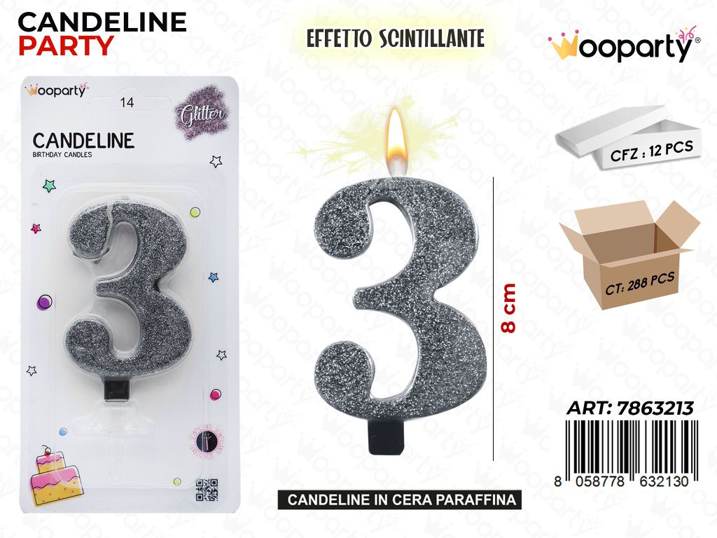CANDELE NERO SCINTILLANTE 8CM N.3