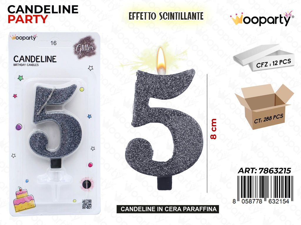 CANDELE NERO SCINTILLANTE 8CM N.5