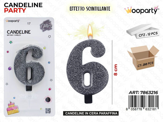 CANDELE NERO SCINTILLANTE 8CM N.6